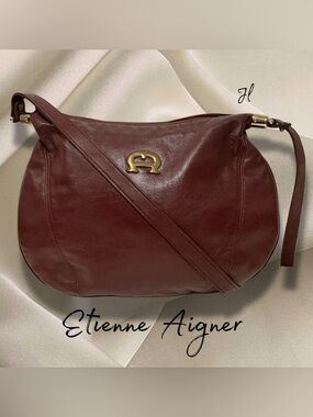 ETIENNE AIGNER Vintage Dark Burgundy Leather Shoulder Bag with Unique Hardware
